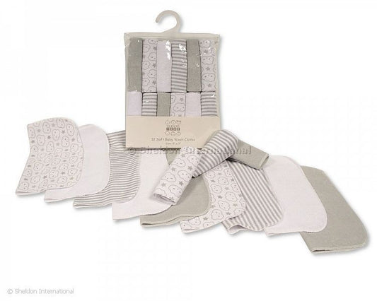 Baby Wash Cloths 12pc, Grey
