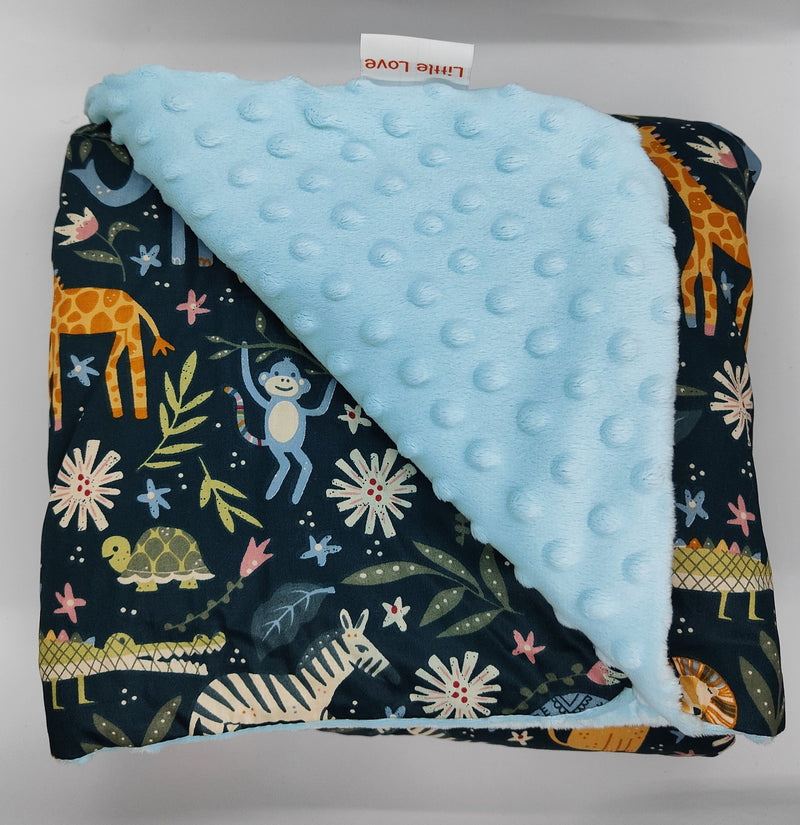 Little Love 3PH Car Seat Blanket, Blue Safari Animals