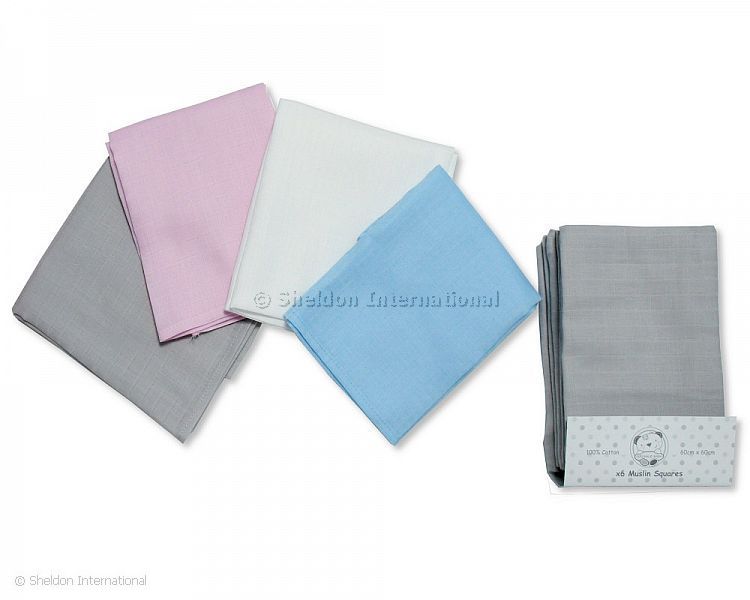 Snuggle Baby 6pc Muslin Squares, Grey