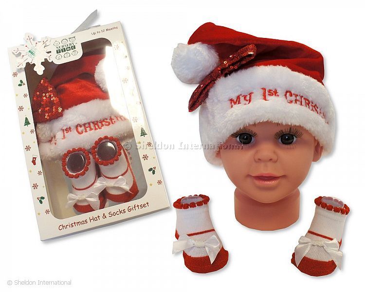 Baby Christmas Hat & Socks Giftset Red