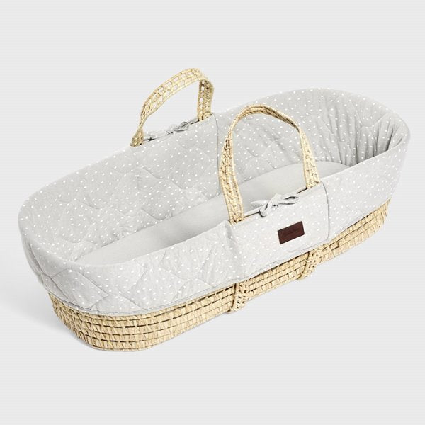 The Little Green Sheep Quilted Moses Basket & Mattress Dove Rice