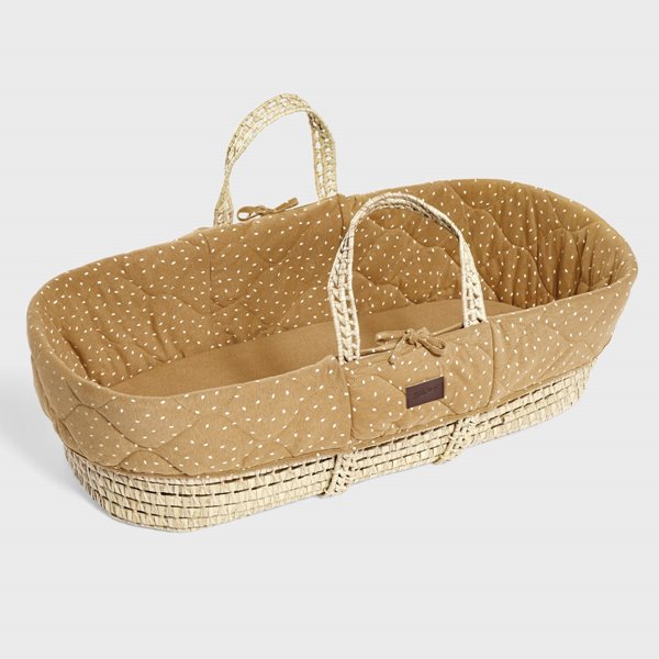 The Little Green Sheep Quilted Moses Basket & Mattress HONEY RICE