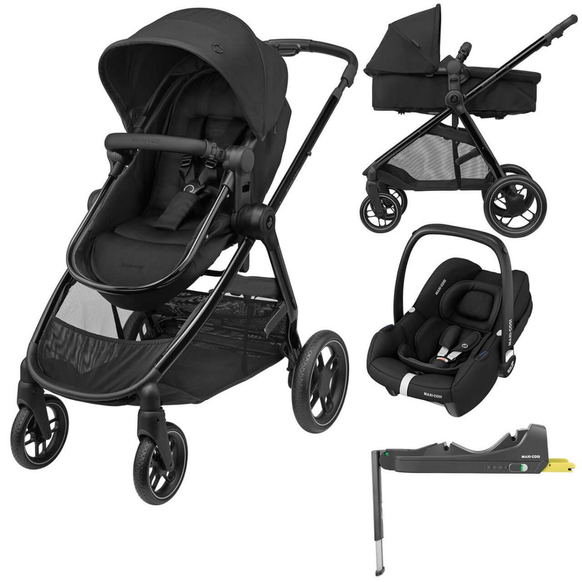 Maxi-Cosi Zelia S Trio 3-in-1 Prams Travel System, Foldable, Compact and  Reclining Baby Pushchair, with CabrioFix S i-Size Baby Car Seat,  Accessories, Nursery Bag, 0-4 Years, Up to 22 kg, Grey 