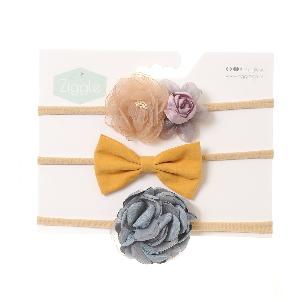Ziggle Party Grey & Mustard Hairbow Set