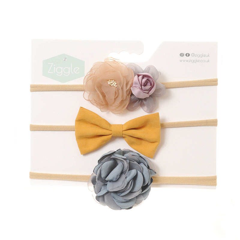Ziggle Party Grey & Mustard Hairbow Set