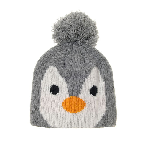 Ziggle Grey Penguin Bobble Hat 12-24 Months